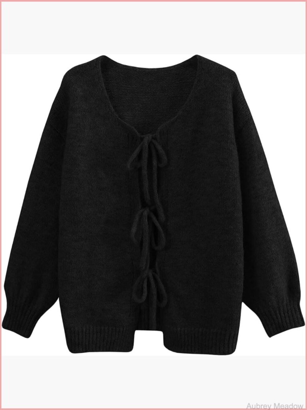 Oversized Cardigan Sweater Y2K Bow Tie Front V-Neck Long Lantern Sleeve Knitwear